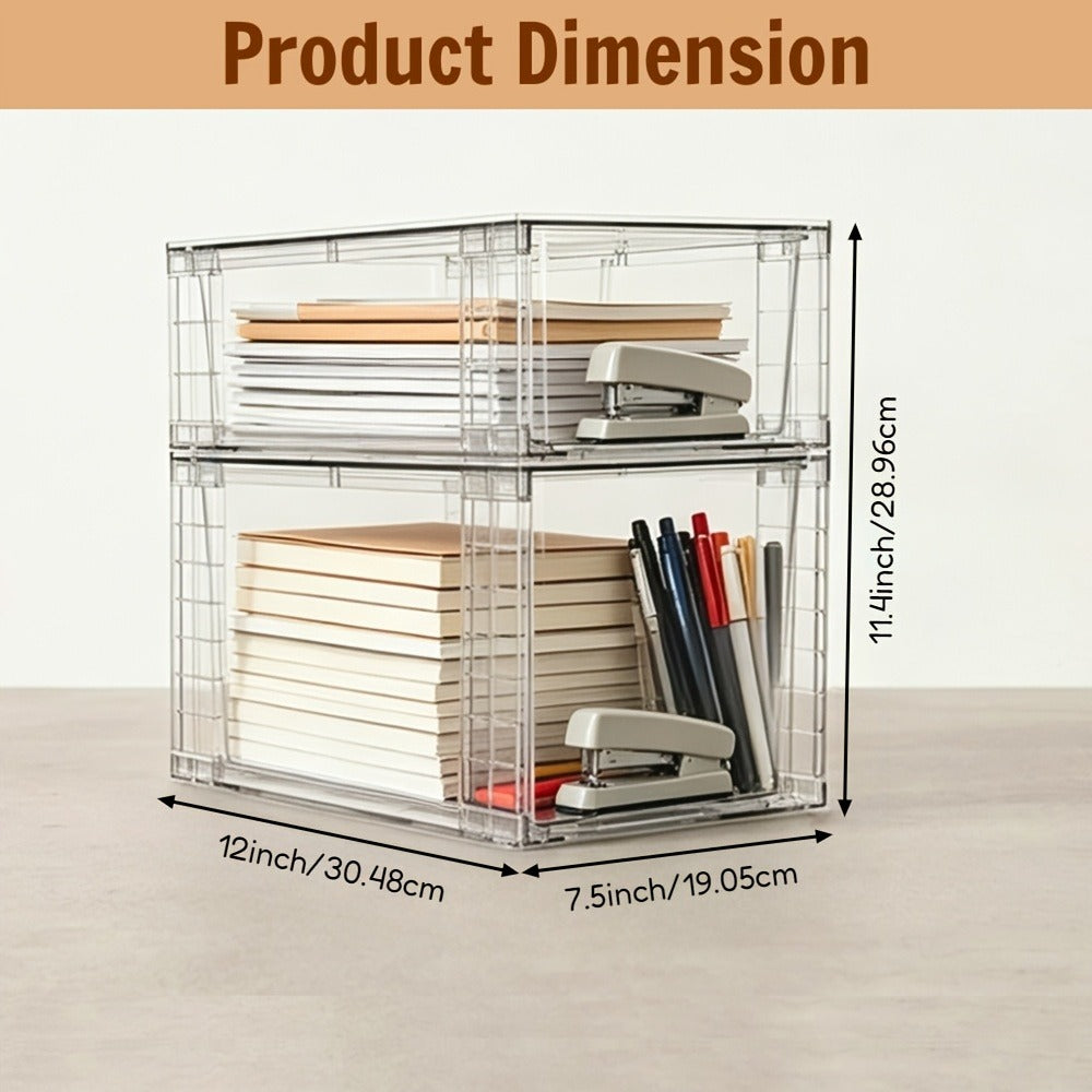 Clear Stackable Storage Bins with Lids & Handles 3 or 4-Piece Set | Plastic Organizer Drawers for Under Sink Pantry Cabinet Closet | Kitchen & Bathroom Storage for Cosmetics Cleaning Supplies Food