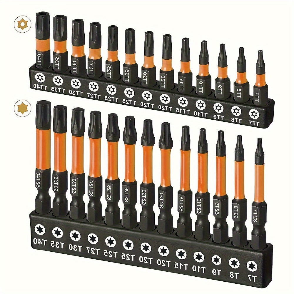 Impact Torx Bit Set 26pcs T7-T40 S2 Steel CNC Machined Tips Security Tamper-Proof Torx Bits 1¡± & 2¡± Lengths for Impact Drivers Drills Power Tools Automotive Repair DIY Projects