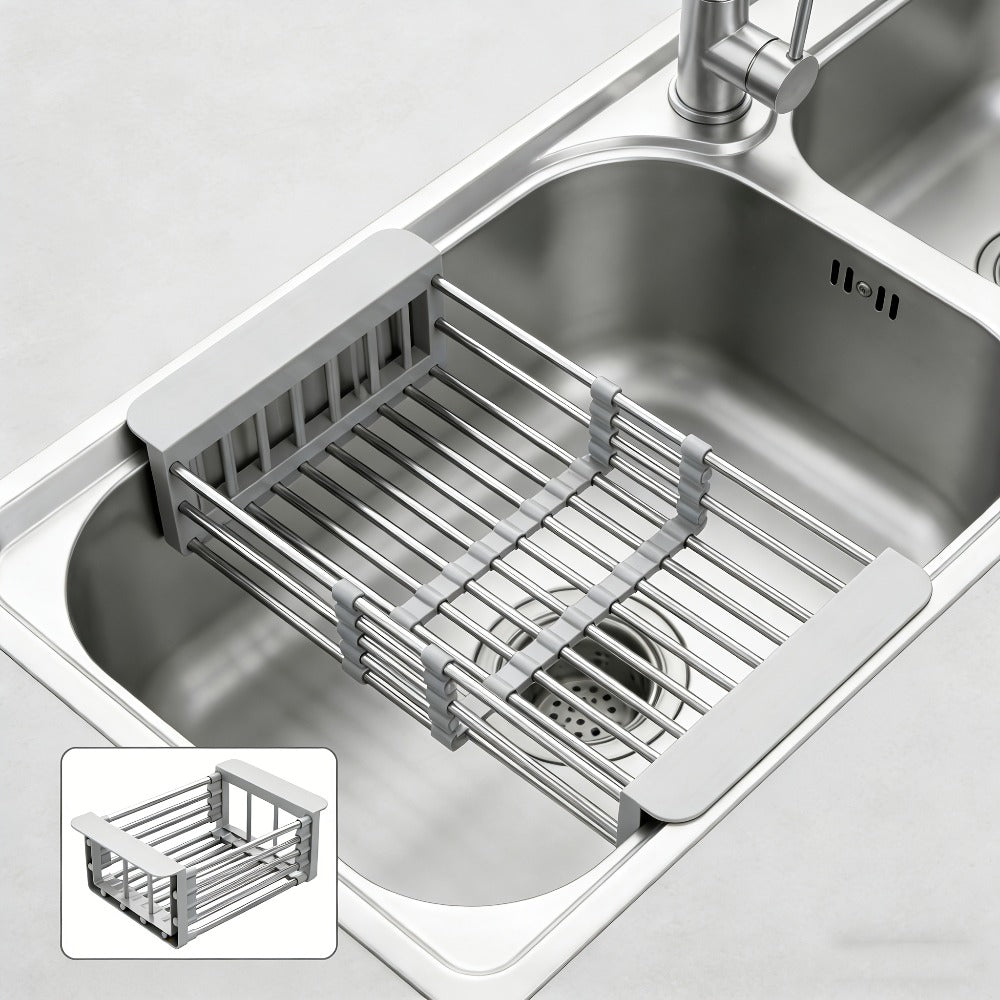 Dish Drying Rack Stainless Steel Adjustable ¨C Expandable Over Sink Dish Rack with Retractable Width & Height for Kitchen Countertop, Space-Saving 304 Stainless Steel Drainer, Easy to Clean
