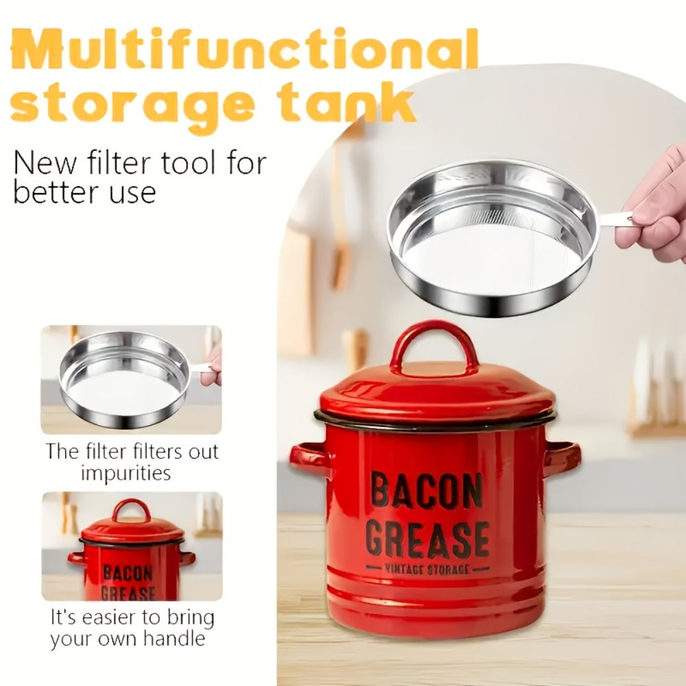 Bacon Grease Container with Lid, Large Capacity Grease Storage Can with Heat-Resistant Filter, Silicone Spatula & Cleaning Sponge Set, Flip-Top Oil Holder for Kitchen Household Use