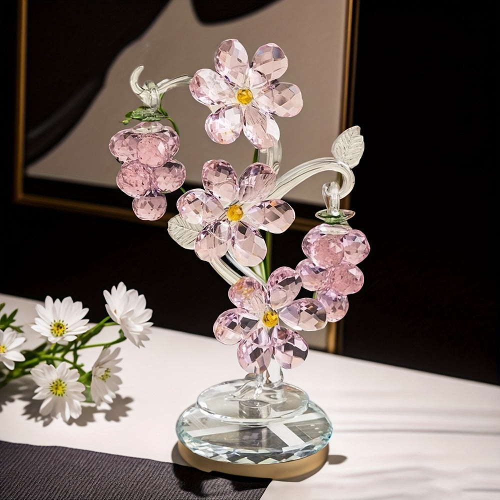 Pink Crystal Tree Statue Ornament - Romantic Crystal Flower Sculpture with Rotatable Base | Elegant Home Decor Gift for Valentine's Day, Wedding, Christmas & Mother's Day | Luxury Crystal Tree Decor