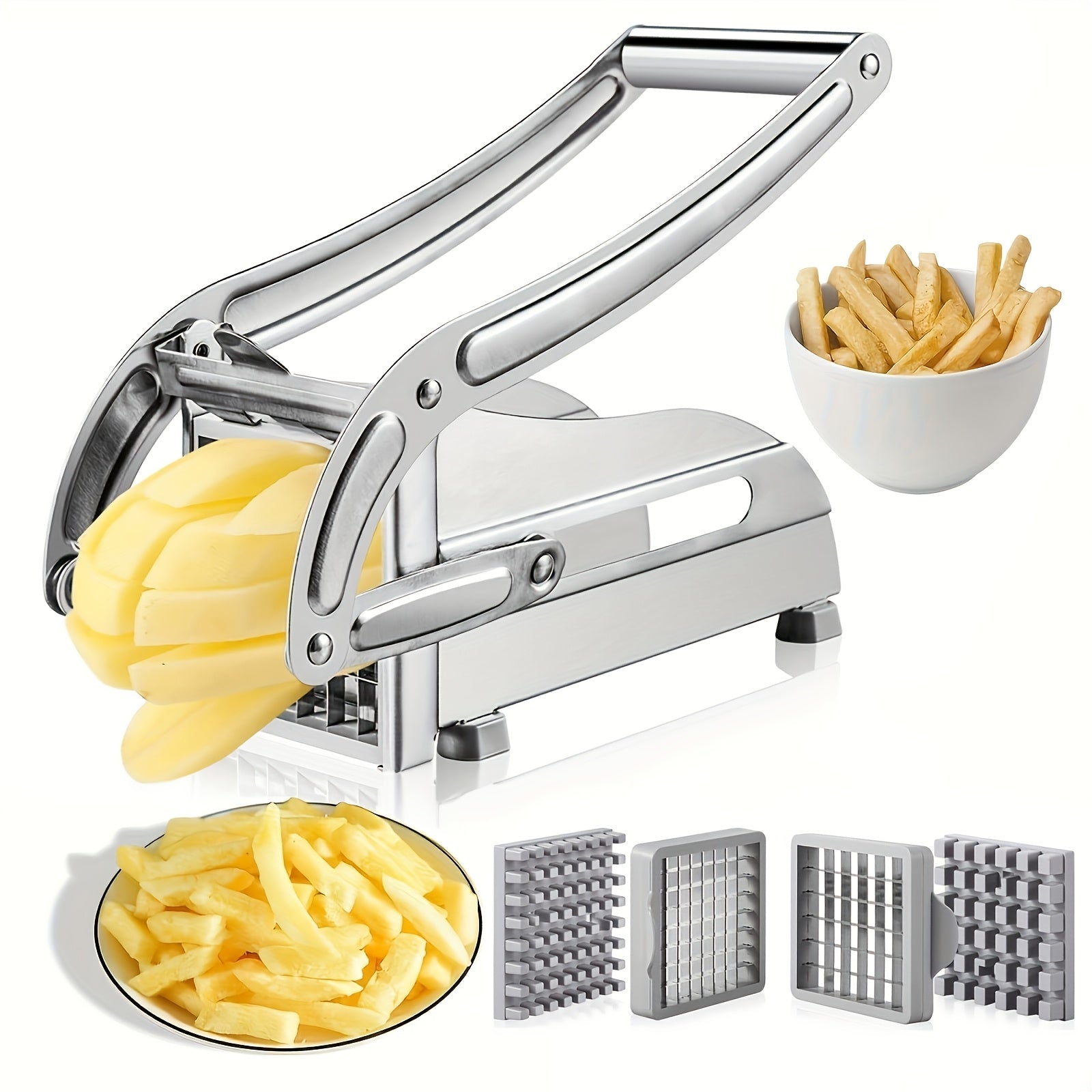 French Fry Cutter ¨C Stainless Steel Vegetable & Potato Slicer, Multi-Function Food Chopper for Potato, Carrot, Cucumber & Onion, with Storage Box
