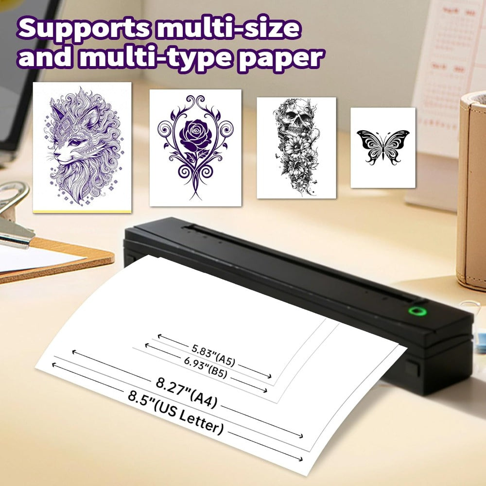 Tattoo Stencil Printer D80 - Wireless Bluetooth Thermal Printer for Tattoo Transfer Paper & A4 Office Printing, Portable Inkless Printer Compatible with iOS Android Laptop Phone Tablet