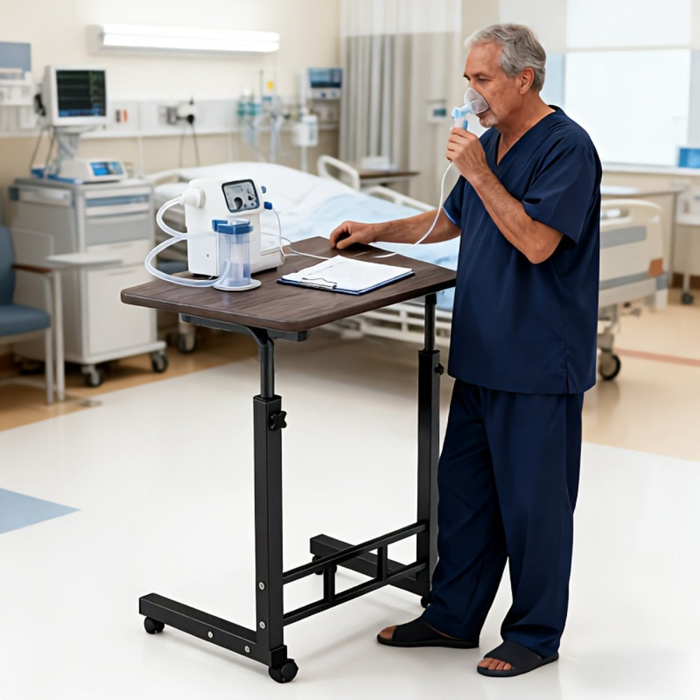 Overbed Table Adjustable Height ¨C Hospital-Grade Nursing Bedside Table with Independent Storage Compartments for Elderly & Patient Care | Portable Auxiliary Tray Table, 8 Colors