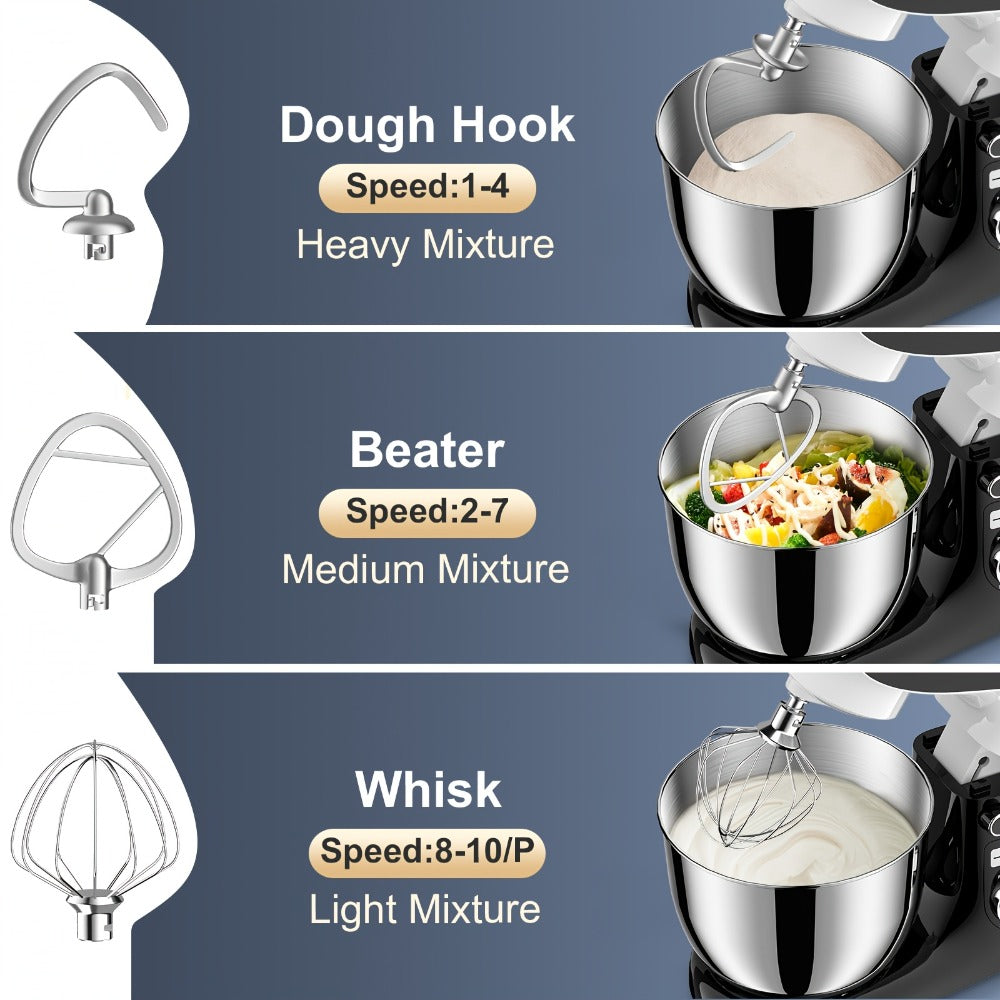 Stand Mixer 6.5 Qt Electric Kitchen Mixer 10-Speed Dough Mixer with Whisk Beater Dough Hook Dishwasher Safe Tilt-Head Food Mixer for Baking Bread Cake Cookie