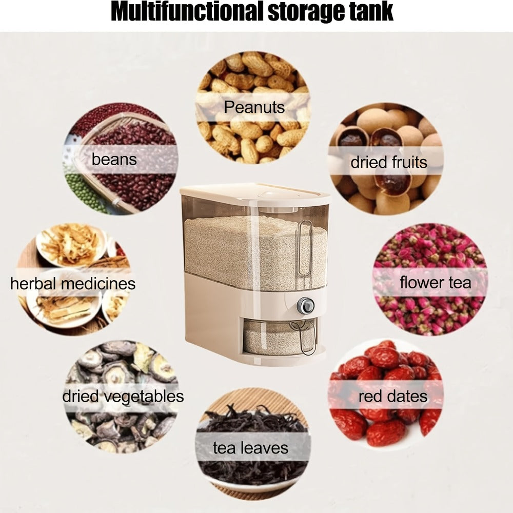 Rice Storage Container Airtight Sealed Moisture-Proof Insect-Proof Food Grade PET Grain Bin with Measuring Cup Flip-Top Lid 11lbs 22lbs White Transparent
