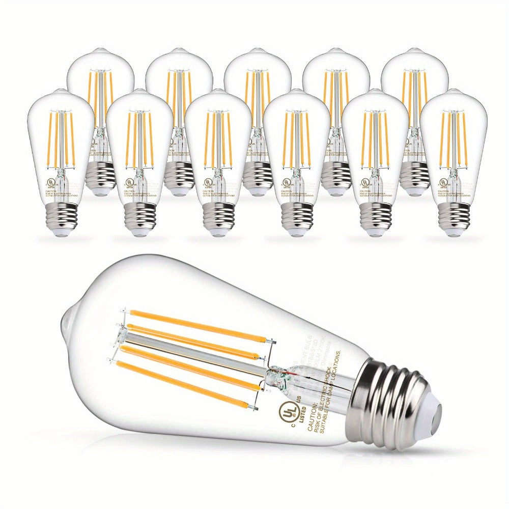 ST58 Vintage Edison LED Filament Bulb 8W 2700K Warm White Dimmable ¨C 60W Equivalent E26 Base Clear Glass Antique Style for Chandelier Pendant Bedroom Living Room Home Commercial, 12 & 24 Pack