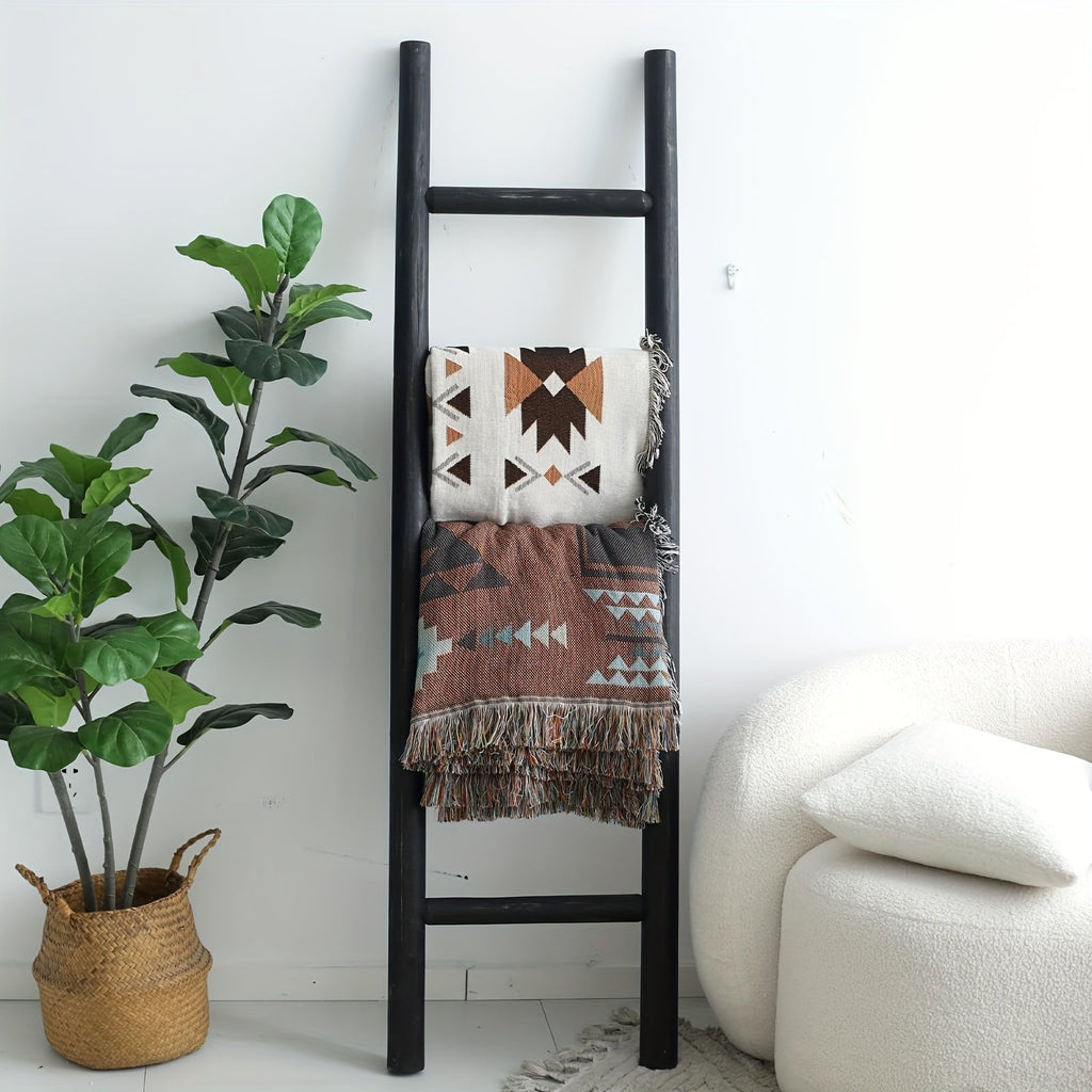 Blanket Ladder 57 Inch Wood Freestanding Farmhouse Quilt & Towel Display Rack - Rustic Wooden Wall Leaning Holder for Living Room, Bedroom & Bathroom Decor, Available in Brown, Black & White