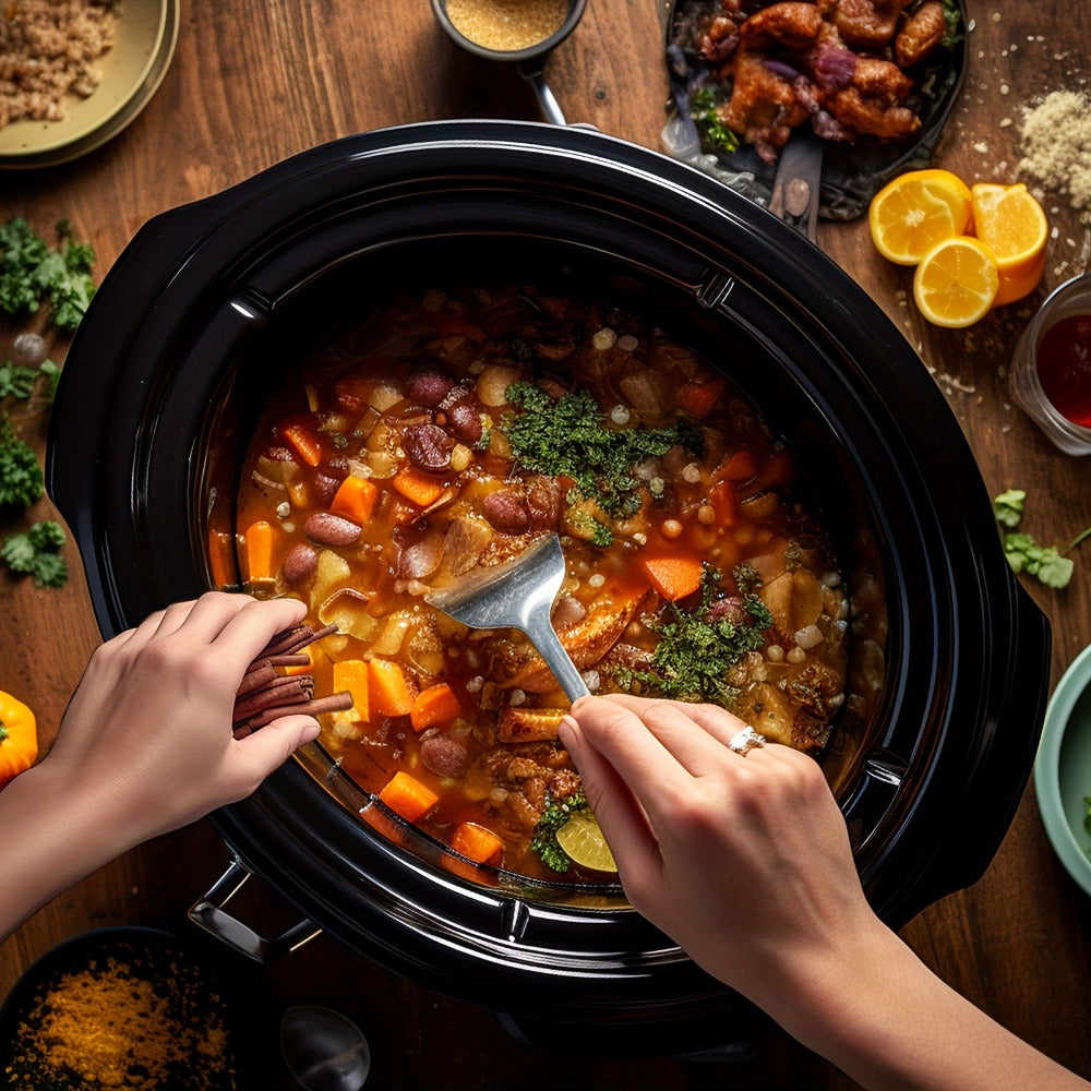 Slow Cooker 7.5 Quart Digital Programmable with Timer Ceramic Pot Stainless Steel Housing 3 Heat Settings Low High Keep Warm Large Capacity for Family Dinners Holiday Feasts Serves 10 Plus People