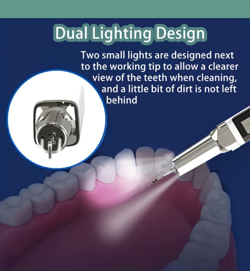 Electric Teeth Cleaner Kit with 2 LED Lights & Mirror ¨C 5 Adjustable Modes, 2 Replaceable Heads, Type-C Rechargeable Dental Plaque Remover & Tartar Scraper for Home Teeth Cleaning