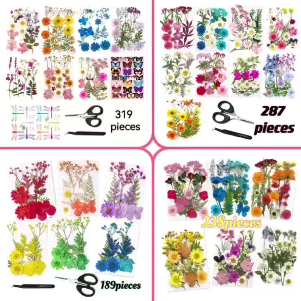 Dried Flower Set for Crafts ¨C Real Pressed Flowers for Resin, Scrapbooking, Epoxy Jewelry, Bookmarks, Wedding Cards & Art Decoration, 189 / 238 / 287 / 319 Pieces Mixed Variety Pack