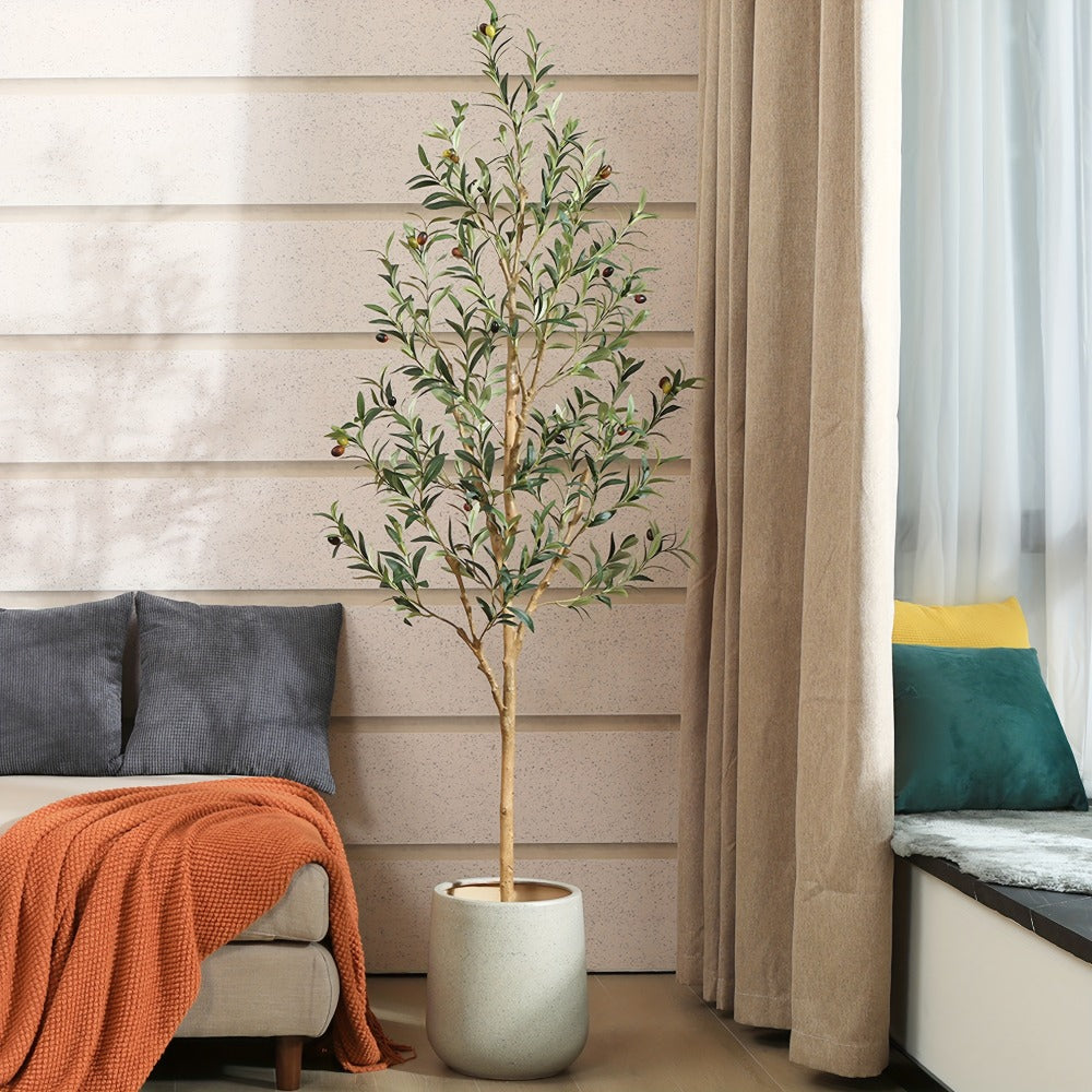 Artificial Olive Tree Potted Faux Plant Real Wood Trunk Lifelike Fruits Indoor Outdoor Home Office Decor Fake Silk Tree Multiple Sizes Available 4ft 5ft 6ft 7ft