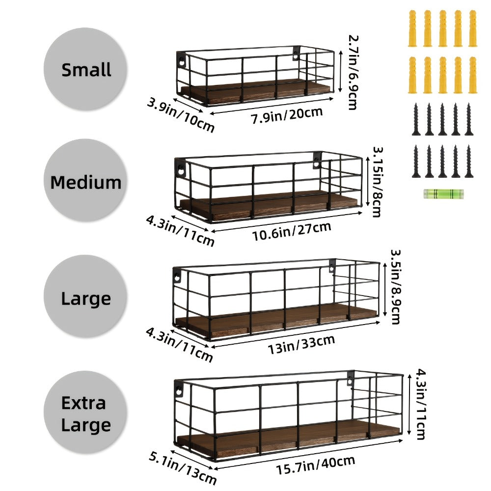 Floating Wall Shelves Set, Wall Mounted Storage Shelf Organizer for Bathroom Bedroom Living Room Kitchen, Multi-Size Space-Saving Wall Rack Decor