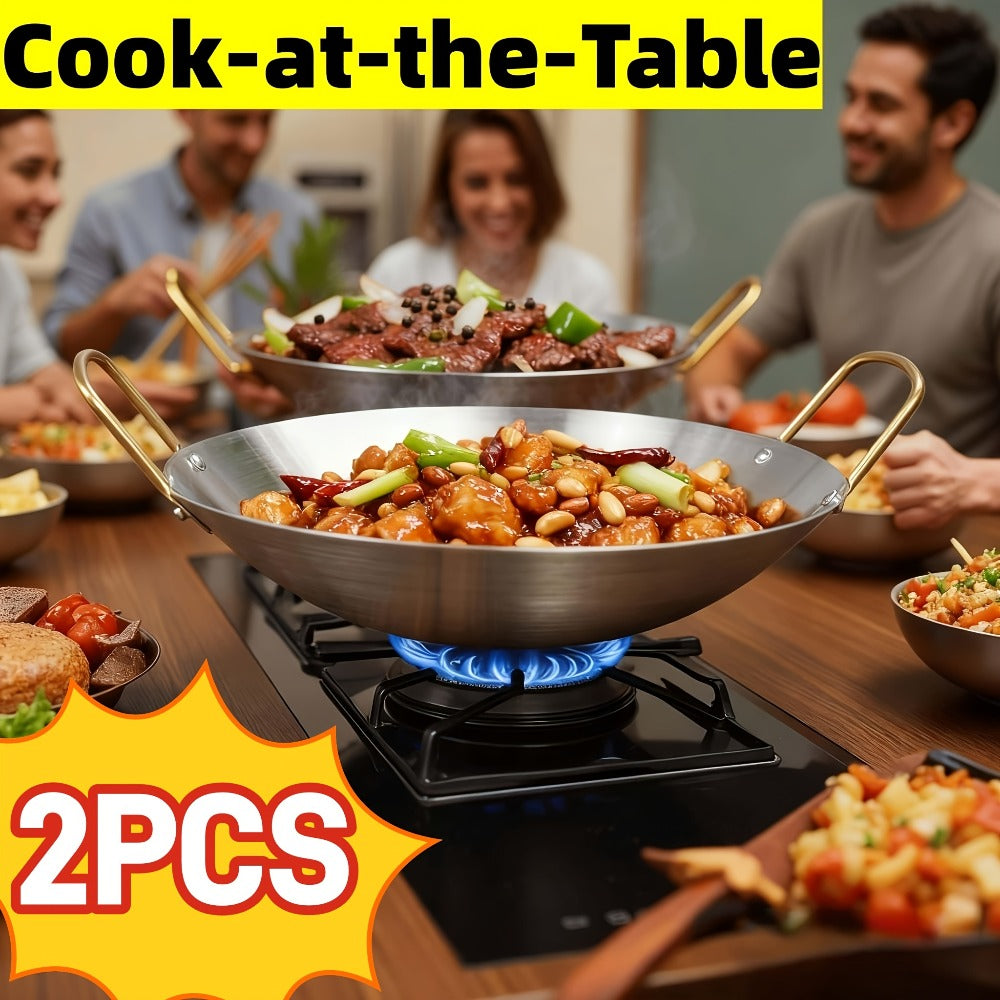 Stainless Steel Wok Set 2pcs 10in + 11in | Heavy Duty Non-Stick Frying Pan with Stainless Steel Handle ¨C Dishwasher Safe Cookware for Home Kitchen & Outdoor Cooking