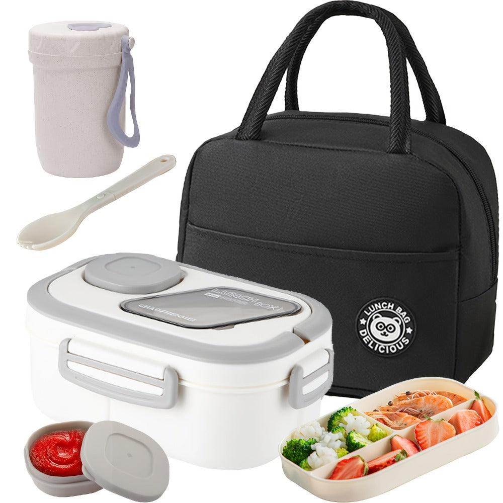 2-Layer Bento Lunch Box Set with Cup and Meal Bag - Multi-Grid Lunch Box for School, Office & Outdoor Picnics, Food Storage Container with Milk Cup, Salad Cup, Coffee Cup or Soup Bowl, Pink Blue Green White