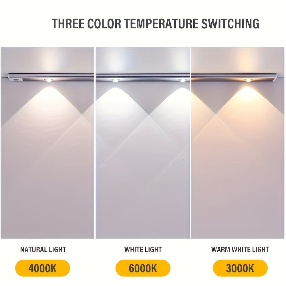 Motion Sensor LED Strip Light USB Rechargeable ¨C 3-Color Dimmable Wireless Night Light for Kitchen, Wardrobe, Cabinet, Shoe Cabinet & Bedroom (20cm / 30cm / 40cm / 50cm, 1 or 2 Pack)