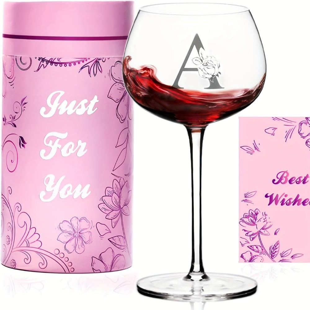 Personalized Wine Glass Gift for Women ¨C A-Z Initial Letter Monogrammed Wine Glass with Gift Box & Greeting Card ¨C Unique Birthday, Christmas & Mother's Day Gift for Mom, Best Friend & Sister