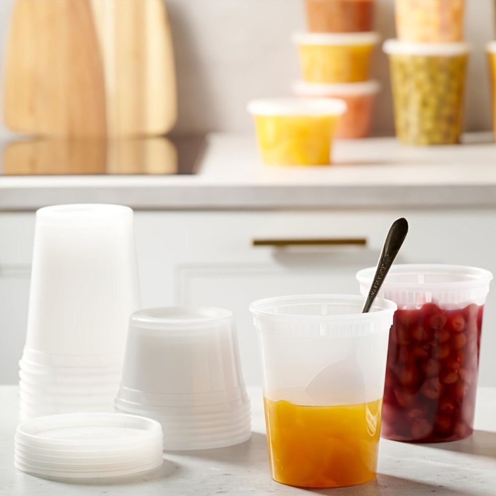 32oz Plastic Food Storage Containers with Lids 48 Sets Cups & Lids Meal Prep Containers Microwave Safe Portable