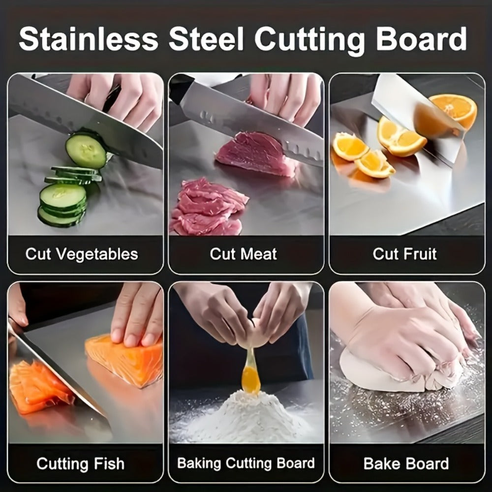 Titanium Cutting Board Set 3-Piece Heavy Duty BPA-Free Kitchen Prep Boards | Rust-Resistant Hook Handles Rounded Edges Space-Saving Design | Durable Metal Boards for Meat Vegetables Fruits BBQ Gift