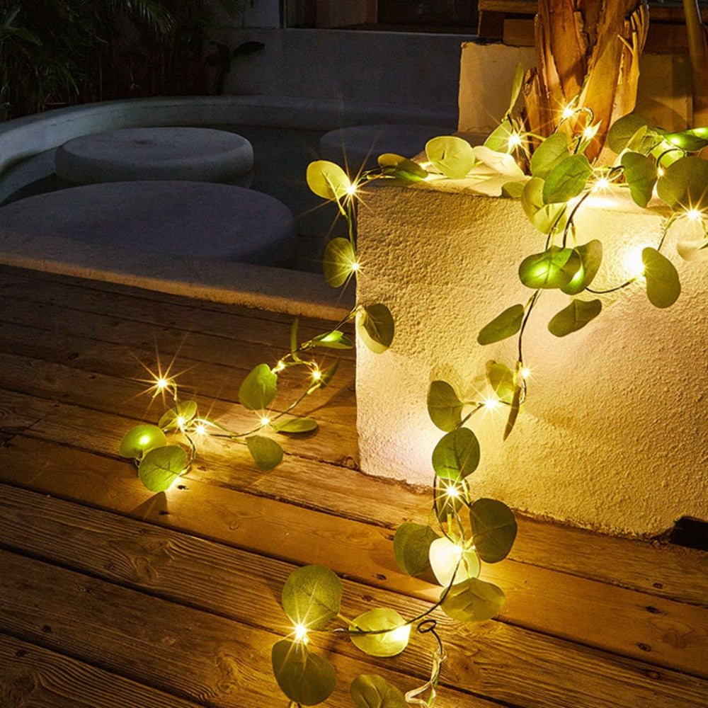 Eucalyptus Leaf Wreath String Lights 4pcs Battery Powered Warm LED Fairy Lights for Holiday Table Centerpiece Indoor Home Decoration