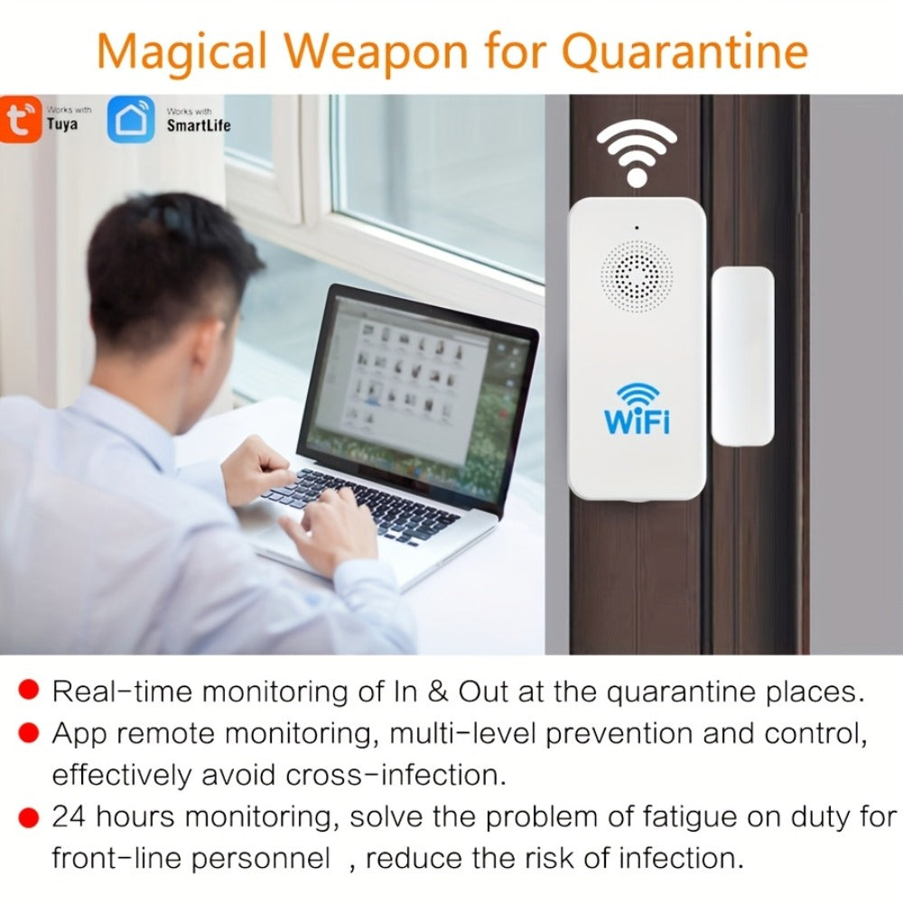 WiFi Door and Window Sensor 4-Pack, Tuya Smart Home Security Alarm System, No Hub Required, App Control, Compatible with Alexa & Google Home