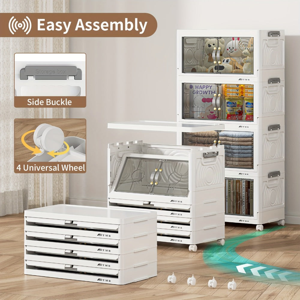 Collapsible Storage Bin with Lid ¨C Foldable Storage Cabinet 2/3/4/5 Layer 48QT Plastic Organizer | Freestanding Storage Rack for Home, Living Room, Kitchen & Bathroom | Snack & Box Storage Container