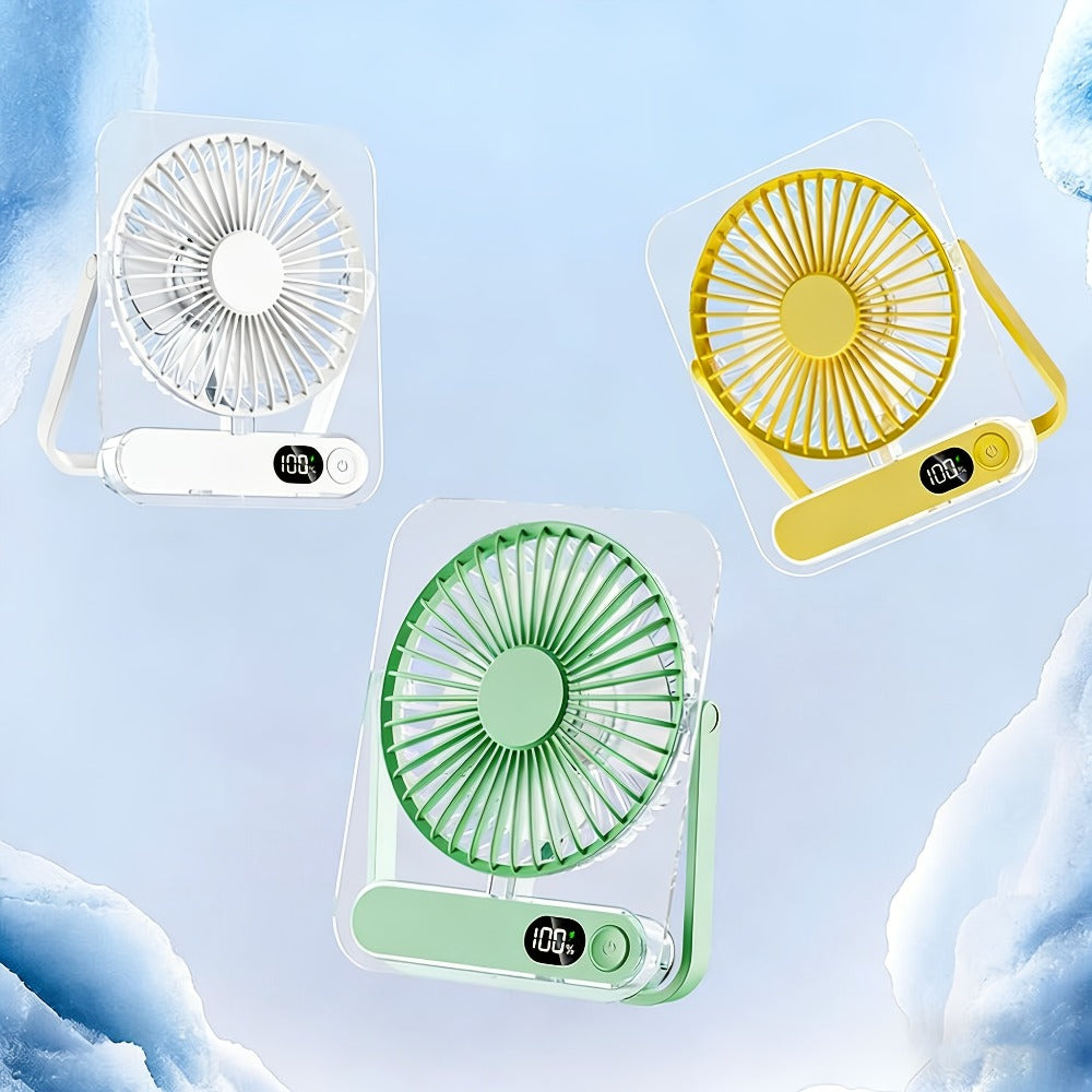 Portable USB Desktop Fan 3000mAh Battery, Ultra-Quiet 5-Speed Foldable Fan with 180¡ã Adjustable Tilt and Digital Power Display, Small Personal Cooling Fan for Home, Office and Travel