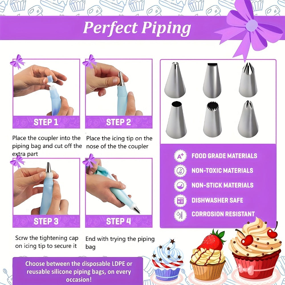 Piping Bags and Tips Set 492pcs Complete Cake Decorating Kit with Turntable Frosting Spatula Chocolate Mold Baking Tools for Beginners Professionals