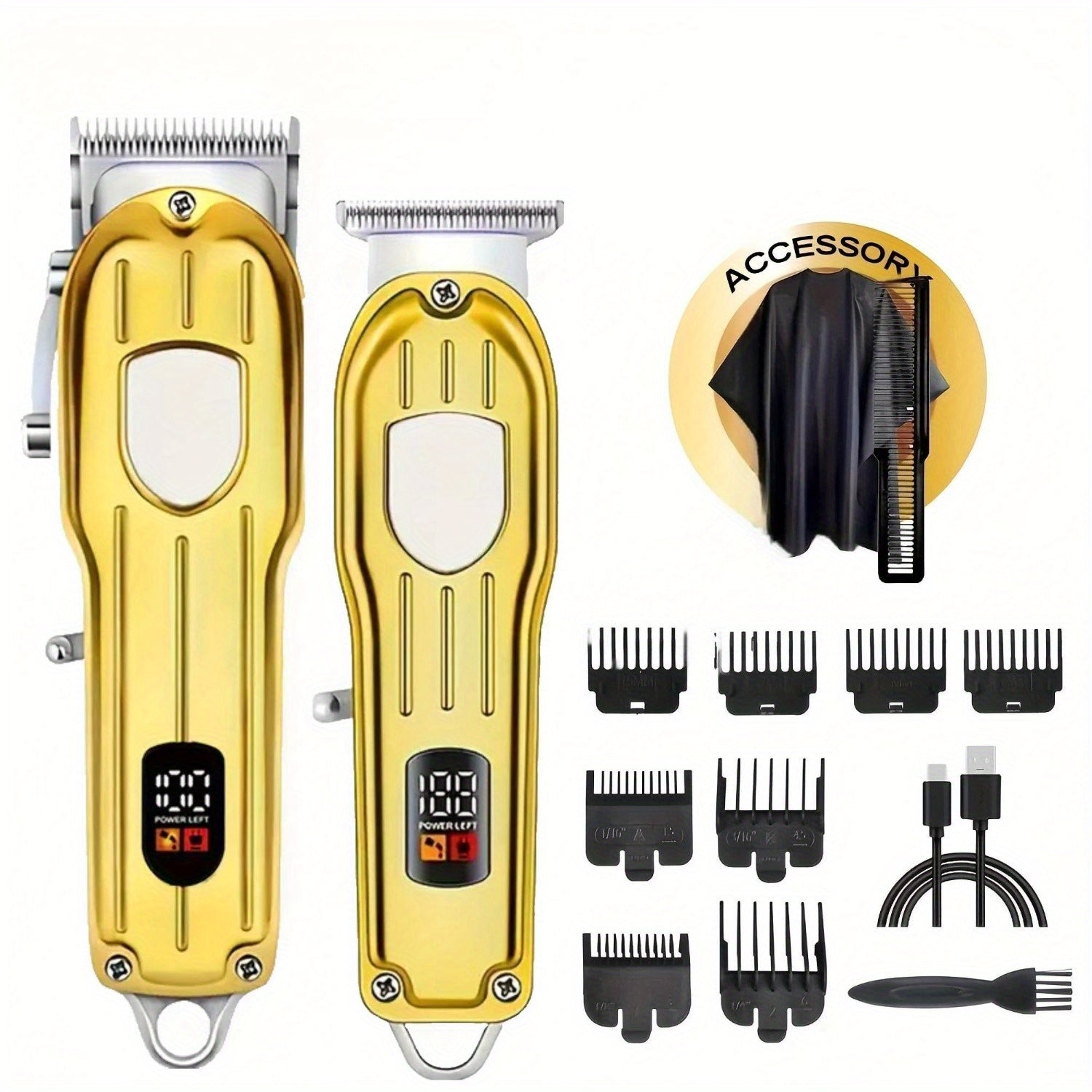 Hair Clipper Set for Men - Professional Cordless Rechargeable Hair Trimmer with LCD Display, Metal Body, Home Haircut Kit, 1 or 2 Piece Set, Father's Day & Birthday Gift for Men