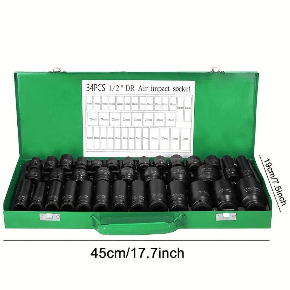 Impact Socket Set ¨C 53-Piece Tool Set, 47-Piece 3/8¡± Drive & 34-Piece 1/2¡± Drive, SAE & Metric Sizes, 6-Point CR-V with Ratchet Handle, Extension Rod & Connector for Auto Repair & DIY
