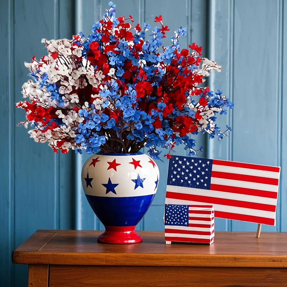 Artificial Baby's Breath Flowers 9pcs ¨C Red White Blue Gypsophila Fake Flowers for Independence Day, Patriotic Party, Home Decor, Tabletop & Seasonal Holiday Floral Arrangements