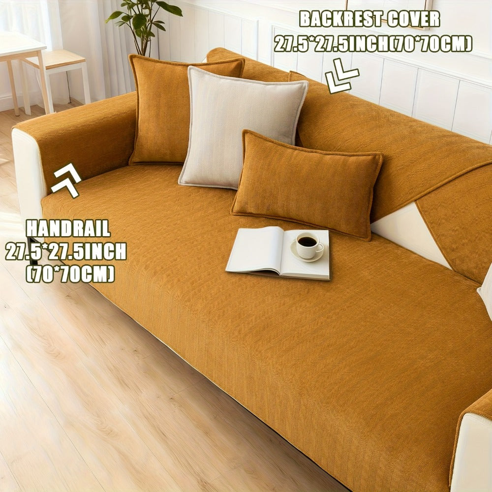 Chenille Ribbed Sofa Cover - Pet Friendly Non-Slip Machine Washable Soft Stretch Slipcover for 1-4 Seater Sectional Sofa Living Room Bedroom Office, 9 Colors