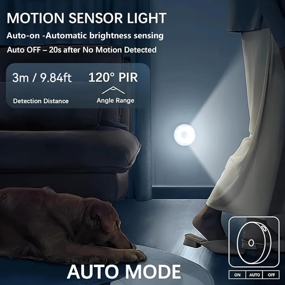 Motion Sensor Night Light 8 LED USB Rechargeable Built-in Battery Eye Protection Wireless Cabinet Light for Stairs Bedroom Closet Garage