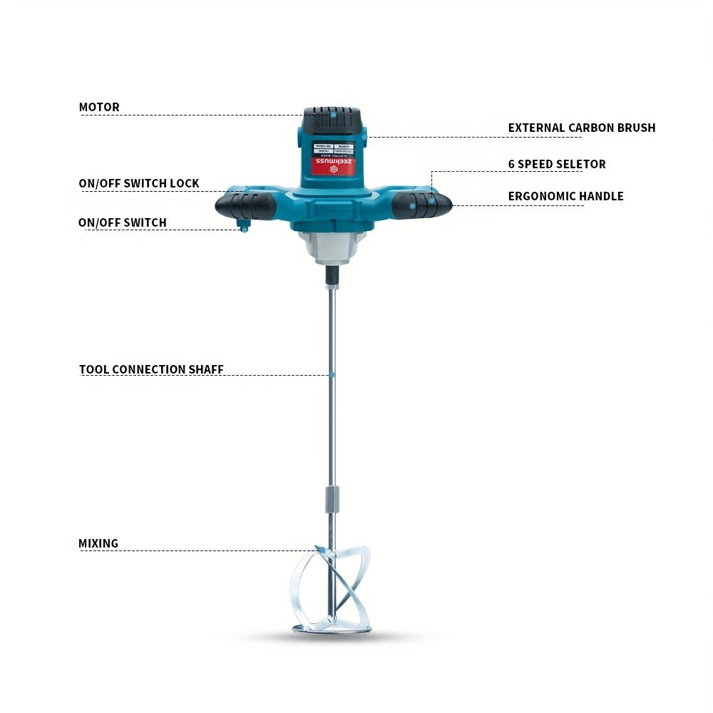 Electric Handheld Cement Mixer 2100W | 6-Speed Adjustable 800 RPM Mortar Mixer Drill for Mixing Paint, Cement, Mortar & Feed ¨C Heavy Duty Paddle Mixer Power Tool