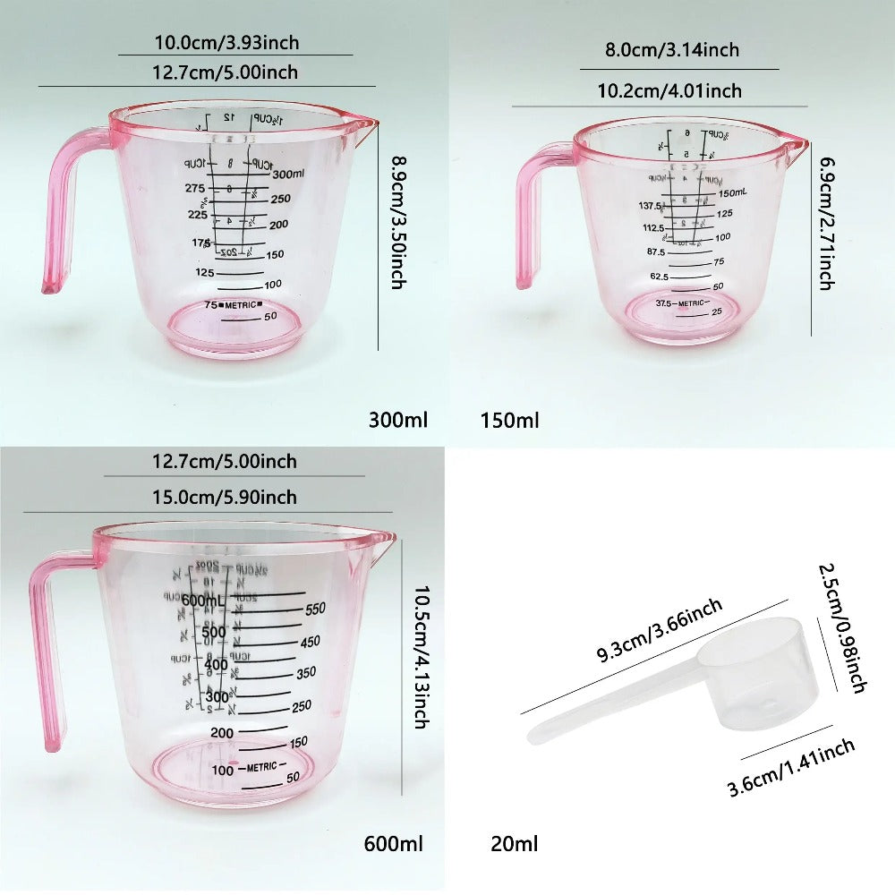 Measuring Cups and Spoon Set 4pcs - Pink Transparent Baking Measuring Cup Kit with ML OZ Cup Markings, PS Material, Kitchen Baking Cooking Accessories