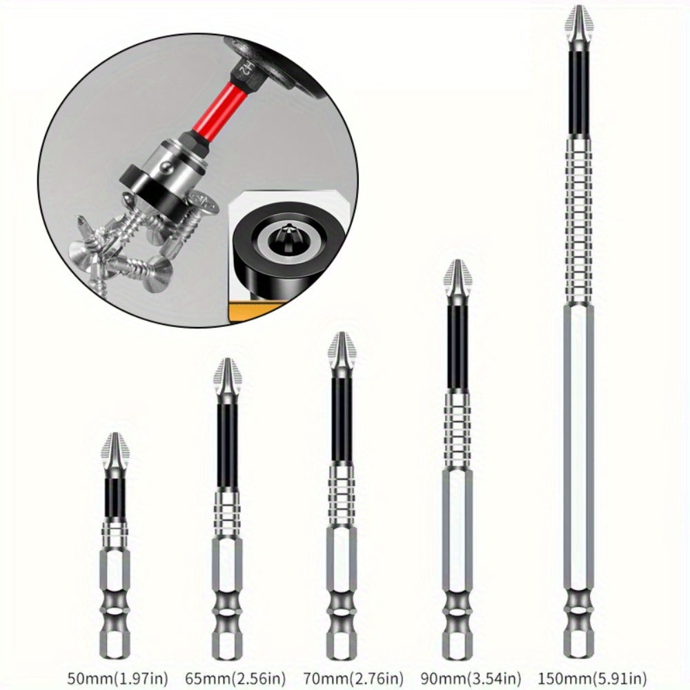 Magnetic Screwdriver Drill Bit Set Anti-Slip - K5 High Magnetic Power Bits in 50mm 65mm 70mm 75mm 90mm 150mm, Electric Screwdriver Bit Kit for Power Drills, DIY Home Repair & Professional Use