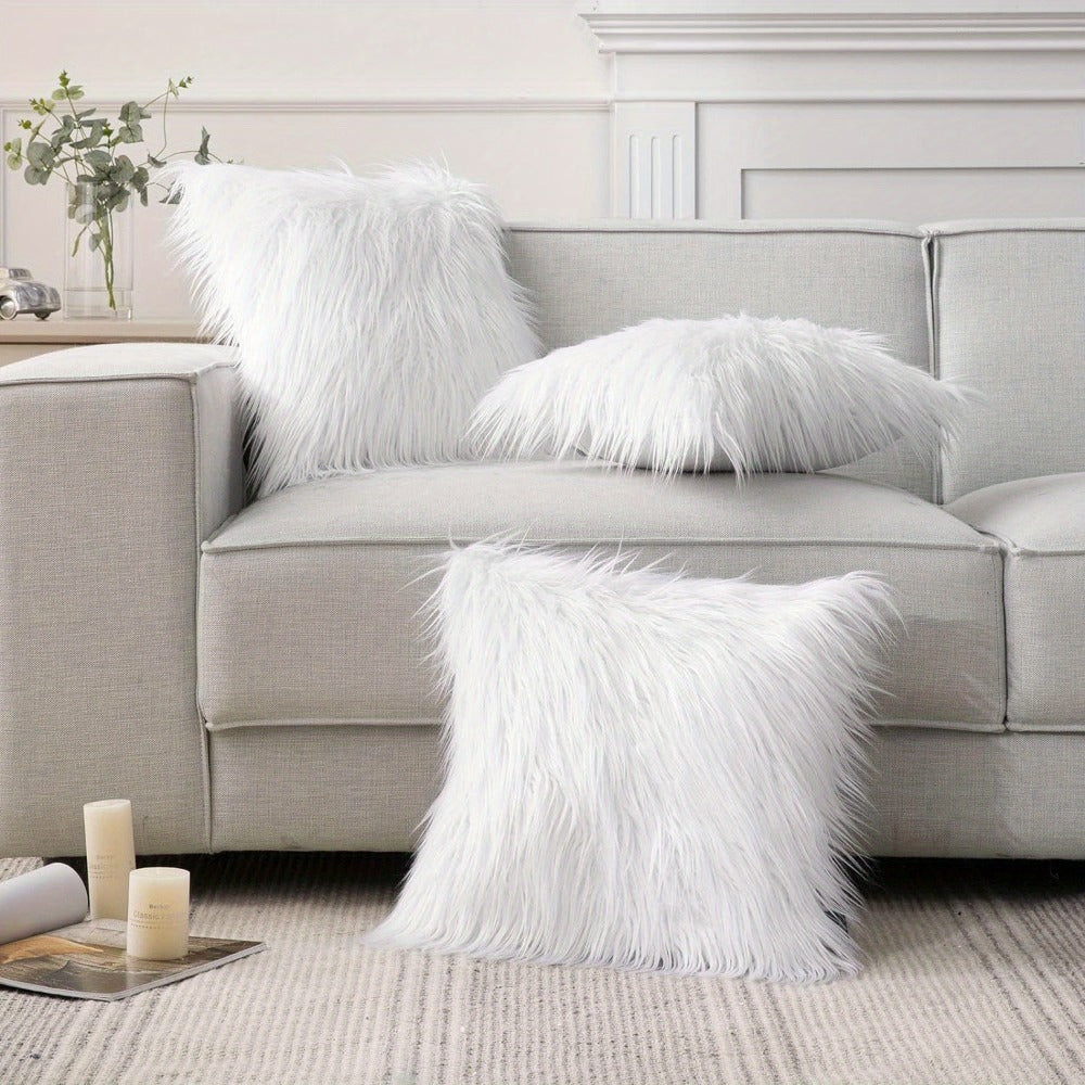 Faux Fur Throw Pillow Covers Pack of 2 ¨C Luxury Soft Fluffy Decorative Cushion Covers for Couch Bed Sofa, Pet Friendly, Zipper Closure