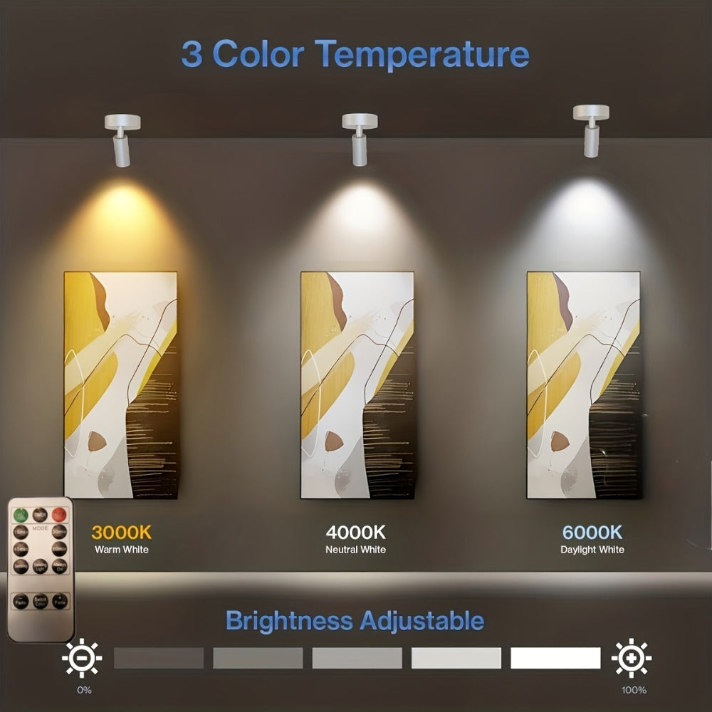 Wireless LED Spotlight Indoor 2 Pack Remote Control 3-Color Adjustable Motion Sensor Magnetic USB Rechargeable Wall Light for Bedroom Corridor Art Display