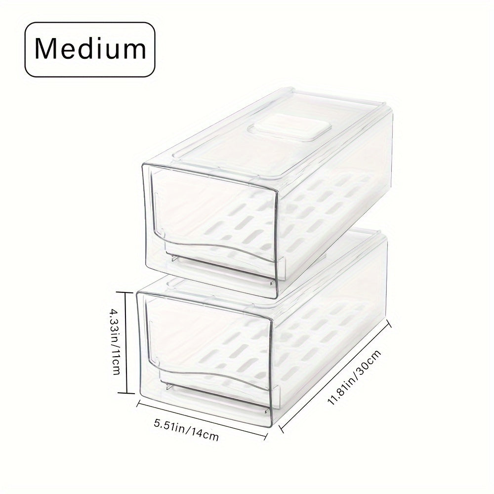 Stackable Fridge Organizer Bins with Drain Board 2 Pack, BPA-Free Refrigerator Drawer Organizer for Produce Fruit Vegetable, Reusable Food Storage Containers for Kitchen