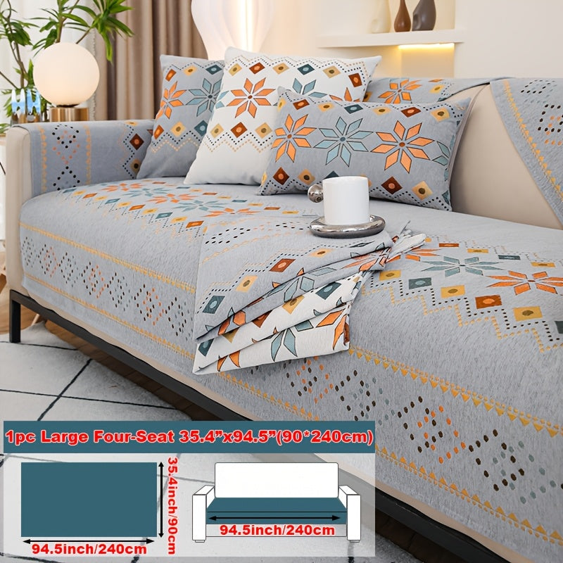Chenille Sofa Cover Bohemian Style Jacquard Knit Anti-Slip Pet Friendly All Season Sofa Mat Protector - Single 2 3 4 Seater Armrest Backrest Pillow Case Grey White Yellow