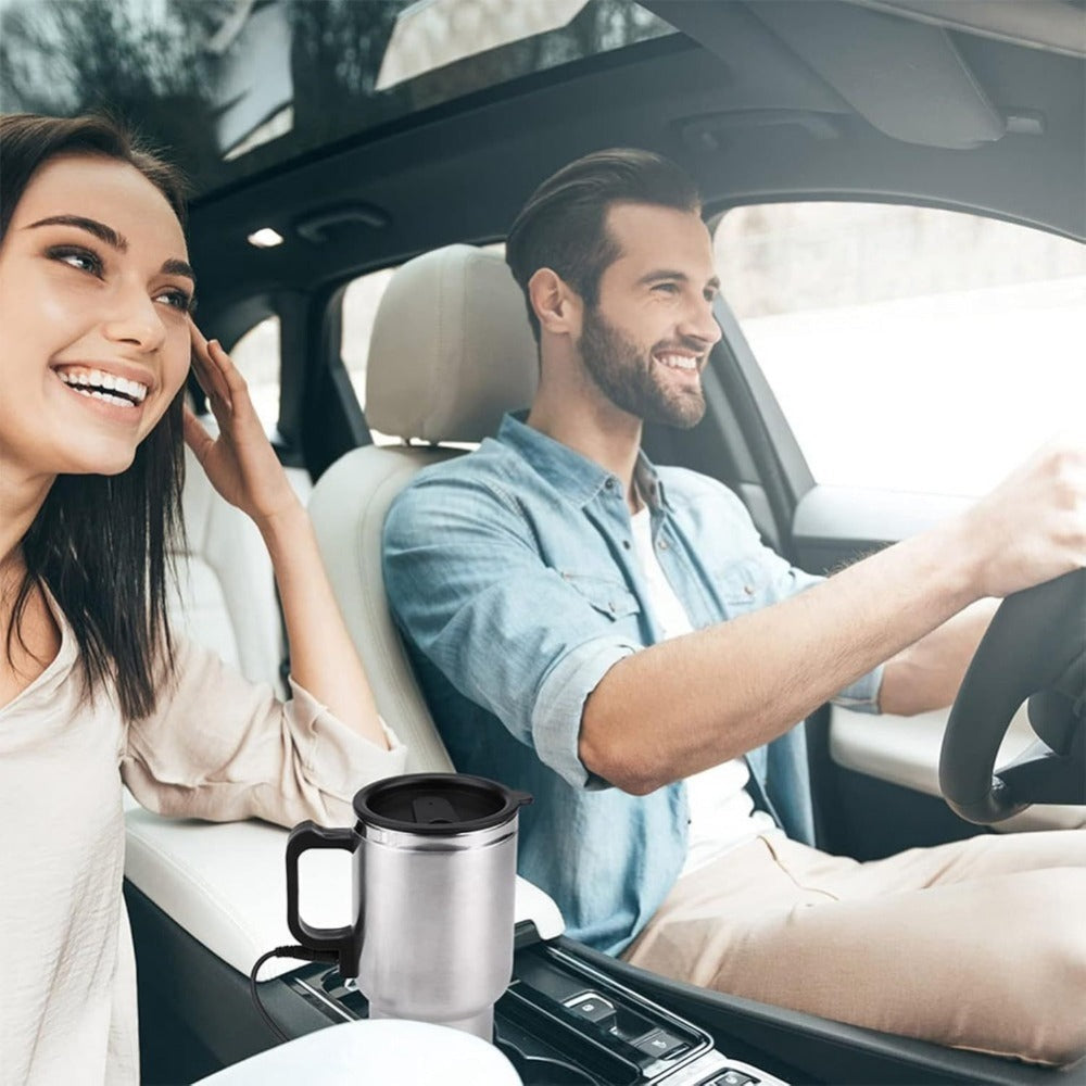 Car Electric Kettle 12V ¨C Stainless Steel Travel Heating Cup with Auto Shut-Off, 450ml & 500ml Portable In-Car Water Heater for Hot Water, Tea & Coffee ¨C Cigarette Lighter Powered Road Trip Essential