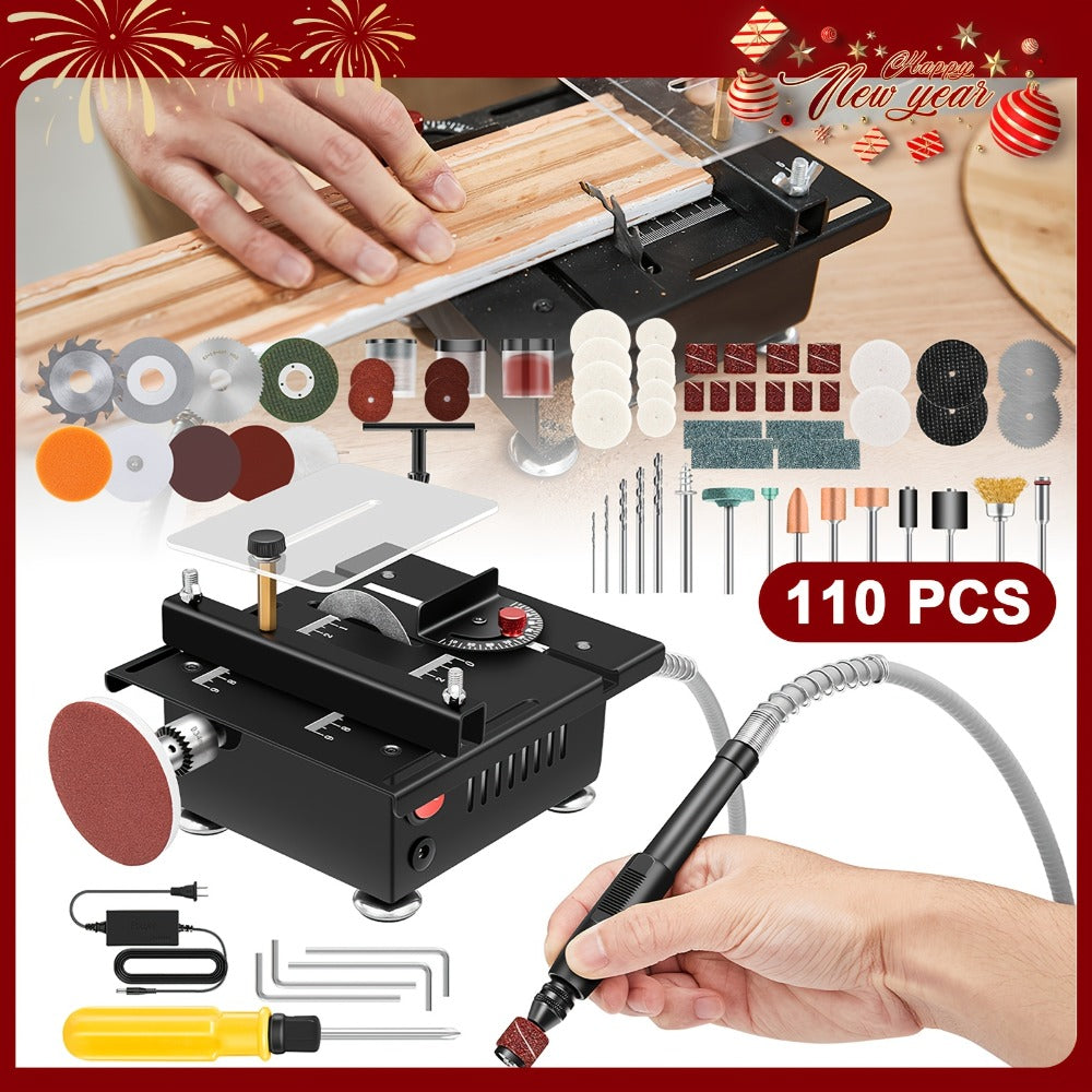 Mini Table Saw Multifunctional Desktop Cutting Machine ¨C 100W Motor, 7-Speed Adjustable, 0¨C90¡ã Angle Cut, 4 Saw Blades Included, Portable DIY Table Saw for Wood, Metal, Plastic, PCB, Acrylic ¨C with Extra Accessories Option