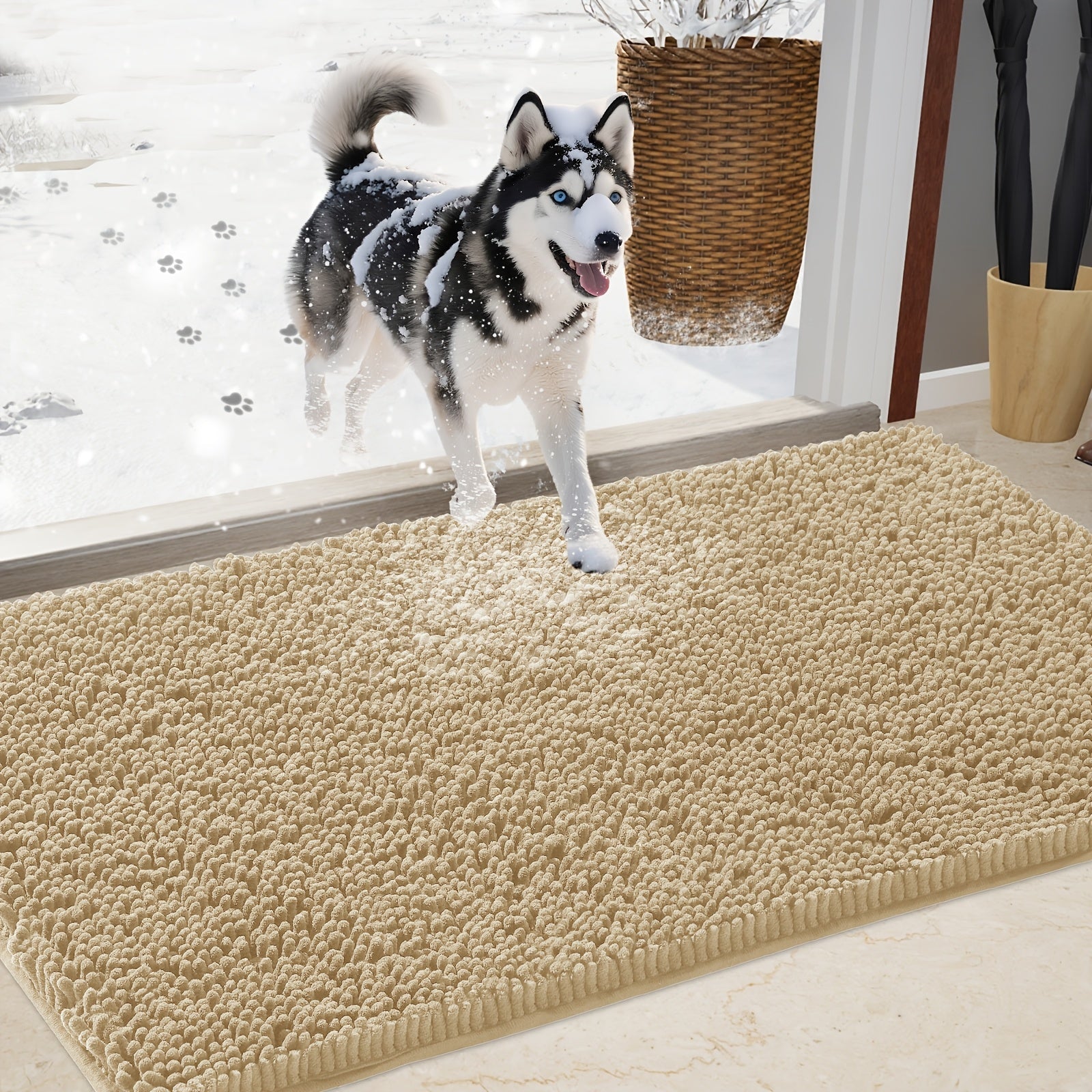 Chenille Doormat Absorbent Non-Slip Washable Indoor Outdoor Mat - Soft Shaggy Entryway Rug for Muddy Paws, Pets & Dogs | Machine Washable Front Door Mat in 18 Colors & 5 Sizes | Anti-Slip Rubber Backing