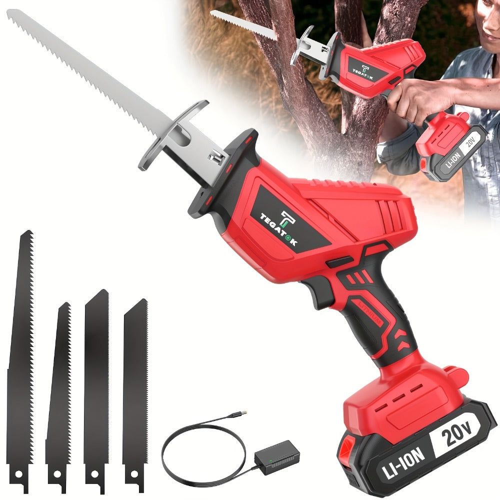 Electric Reciprocating Saw Cordless with LED Light & Safety Lock ¨C Multi-Purpose Cutting Tool with Replaceable Blades, 1 or 2 Battery Options, Carrying Case Included