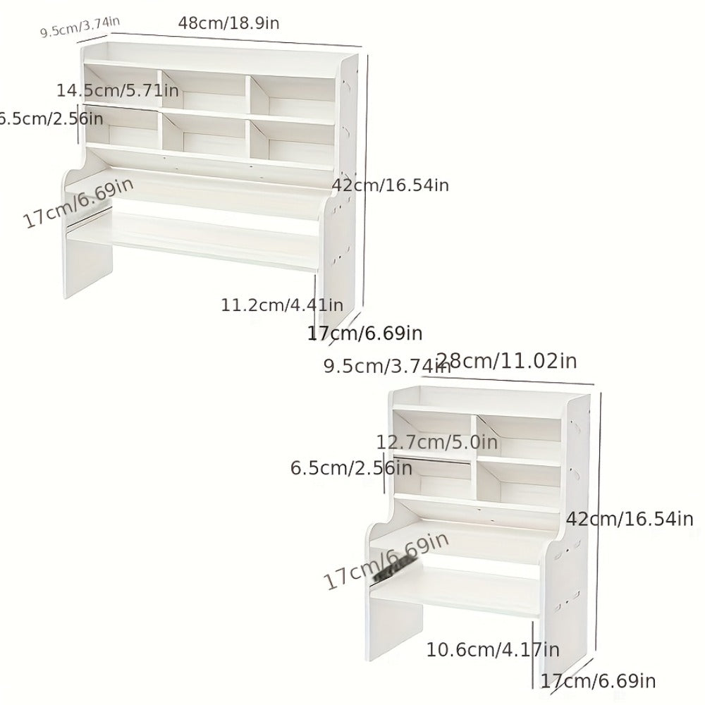 6-Layer Desktop Storage Rack Desk Organizer with File Holder Pen Holder Space-Saving Office Organizer Matte White PVC Stationery Cosmetics Dormitory Bookshelf Partition Box Multiple Sizes