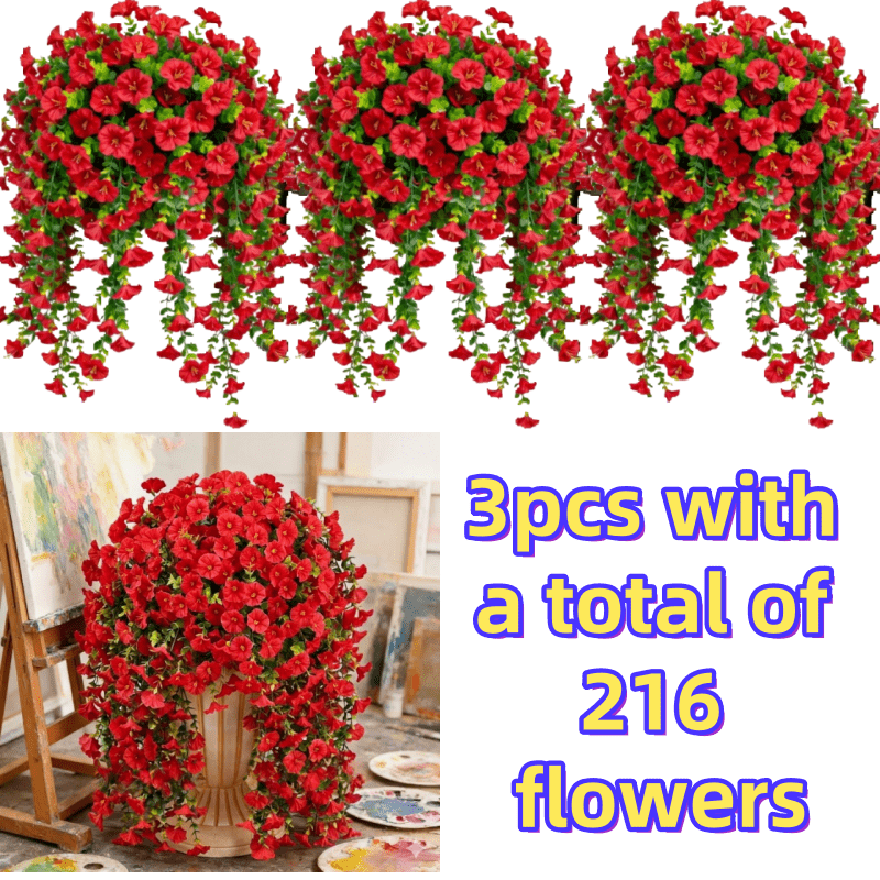 Artificial Rose Vine Hanging Garland 3pcs 216 Flowers - High-Density UV-Resistant Faux Rose Flower Vines with Realistic Roses & Foliage for Garden, Wedding, Porch, Terrace & Wall Decor, Multiple Colors