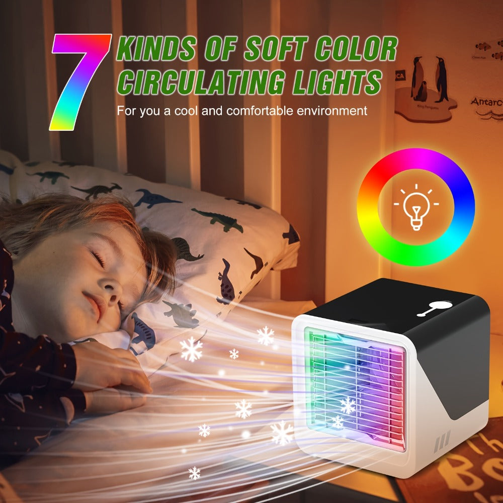 Portable Mini Air Conditioner Fan | Personal Evaporative Cooler with 3-Speed Settings & Timer, Quiet Desktop Cooling Fan for Room, Home, Office & Car Use ¨C USB Powered, Compact Design