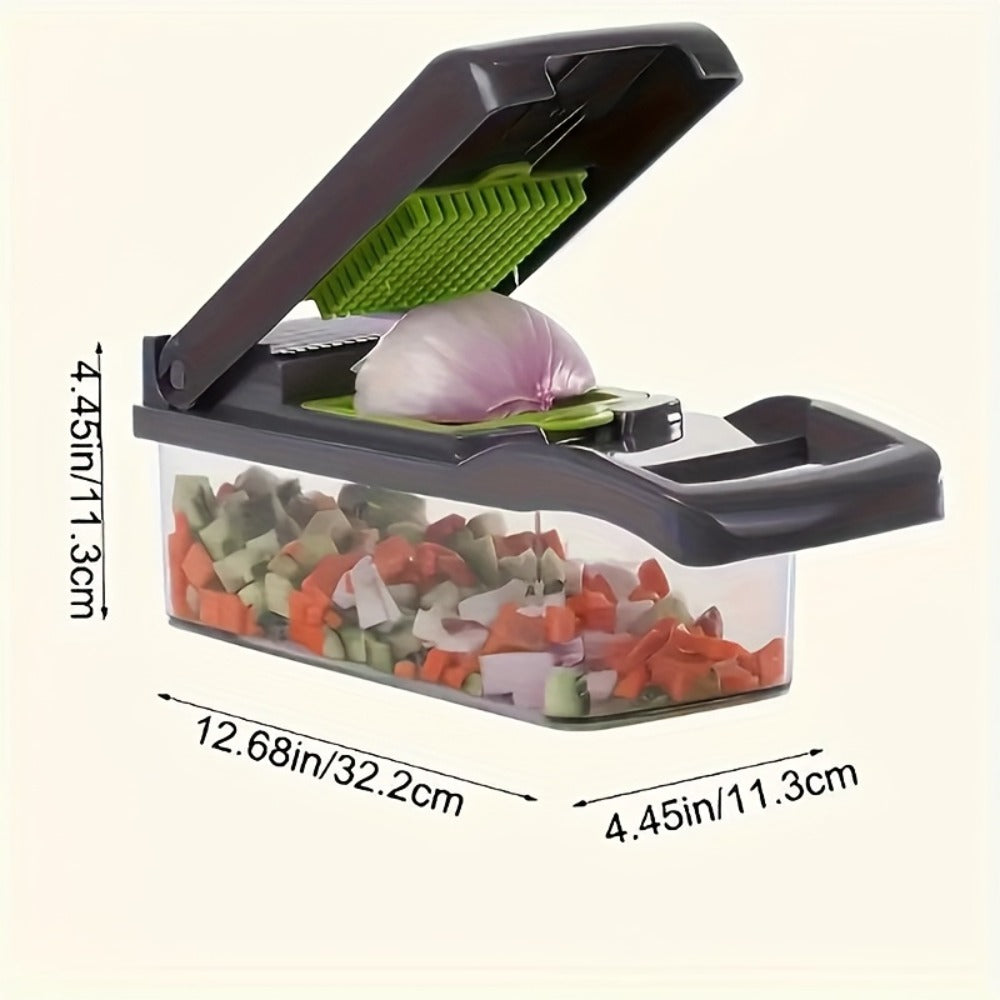 Vegetable Chopper 16-in-1 Manual Food Chopper Set ¨C 8 Interchangeable Blades with Container, Grater & Strainer ¨C Professional Onion Slicer & Dicer for Carrots, Garlic & Salad Kitchen Prep