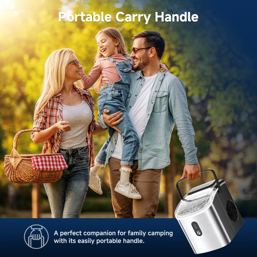 Portable Ice Maker Countertop ¨C Bullet Ice Machine 26-29 Lbs Daily, 9 Ice Cubes in 6 Mins, Self-Cleaning, Quiet Under 45dB, with Handle, Basket & Scoop, for Home, Kitchen, Camping & RV