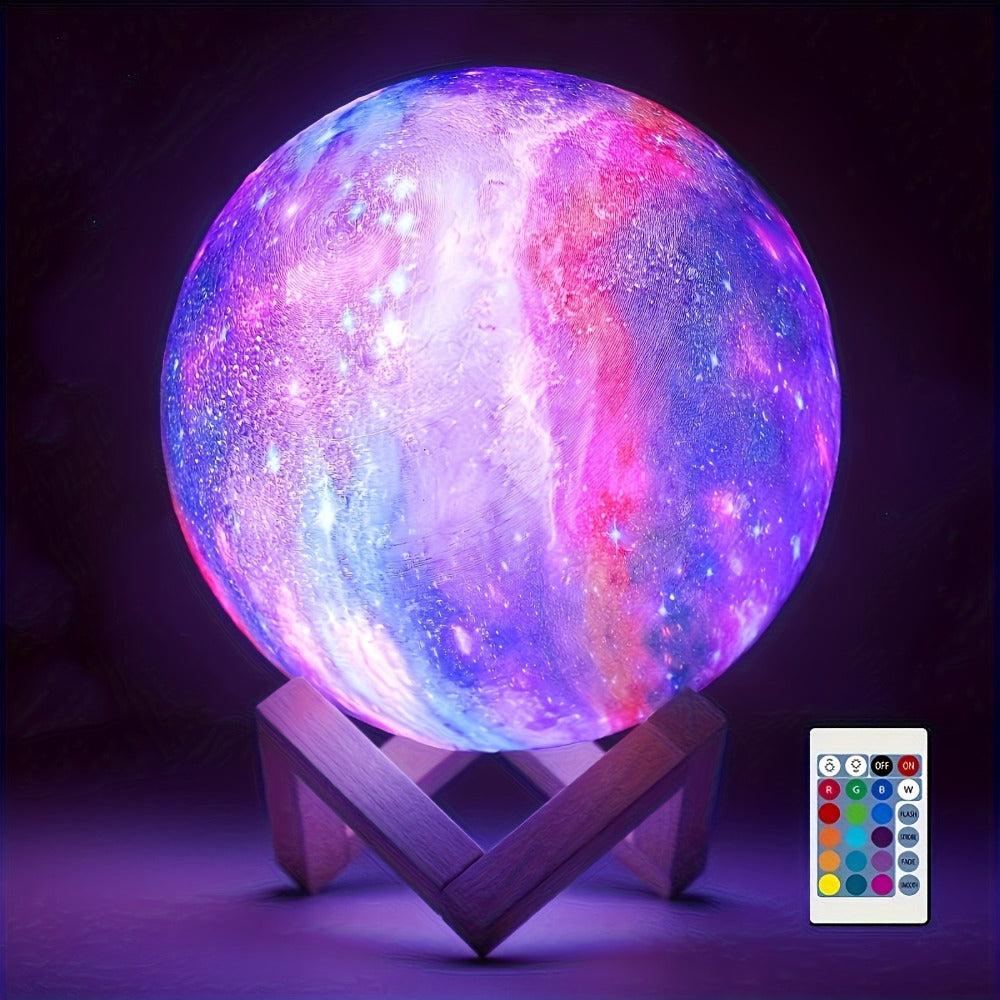 Moon Lamp 128 Colors Ball LED Night Light with Wooden Bracket, USB Plug-in, Remote Control & Infrared Sensor, 5.9 Inch Color Changing Globe Lamp for Bedroom, Living Room, Cafe, Office Decor